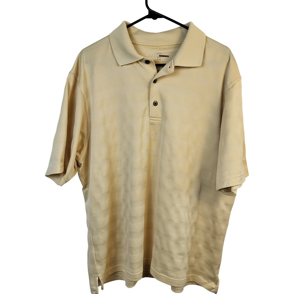 Grand Slam Golf Mens Polo Shirt Large Pale Yellow Textured Stripe‎ Short Sleeve